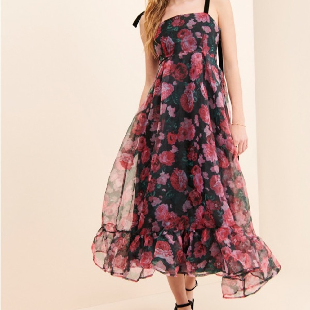 Sister Jane Tania Black Dress with Pink and Green Floral Design